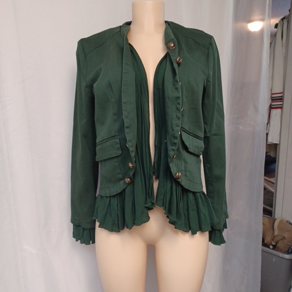 Christina New Green Jacket with Ruffled Hem and Structured Shoulders Size S - Picture 7 of 16